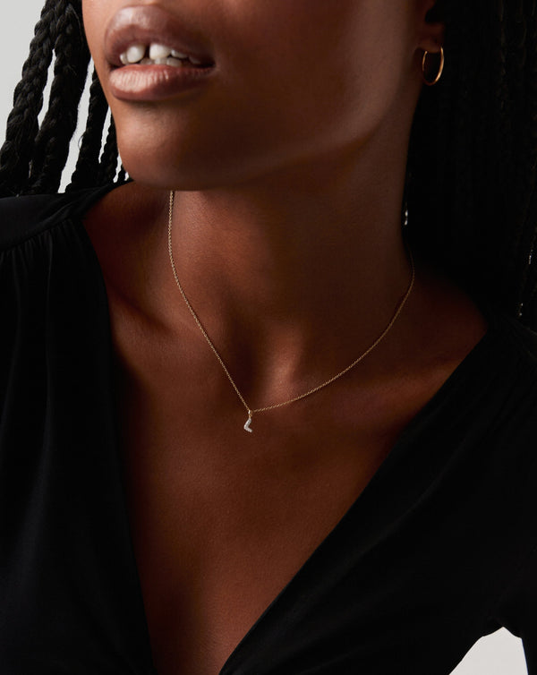 Missoma 14ct Solid Gold Diamond Initial Mini Pendant Necklace - L