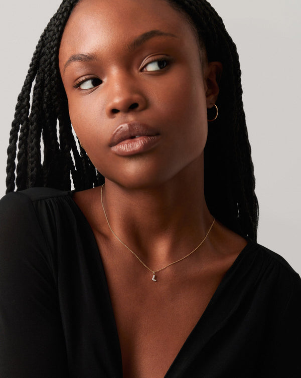 Missoma 14ct Solid Gold Diamond Initial Mini Pendant Necklace - L