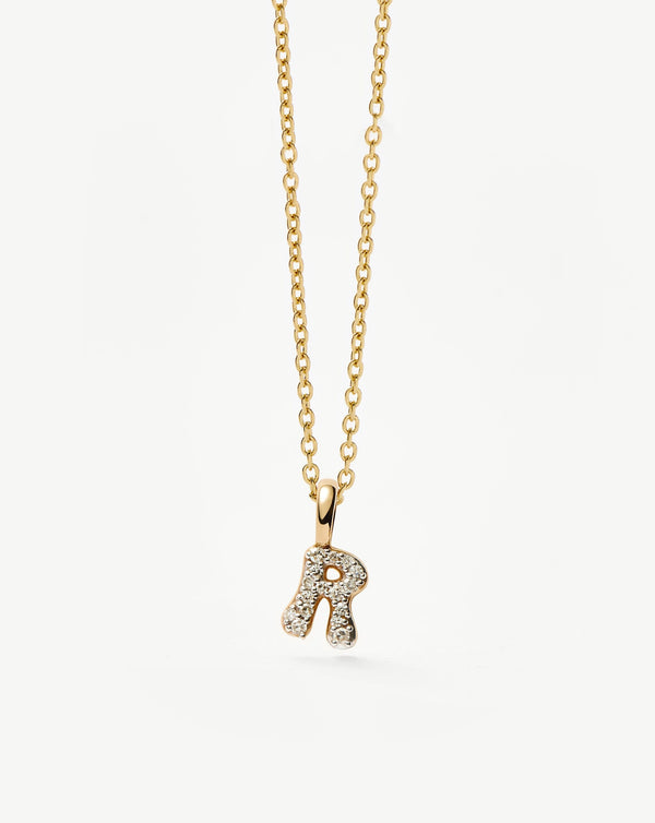 Missoma 14ct Solid Gold Diamond Initial Mini Pendant Necklace - R