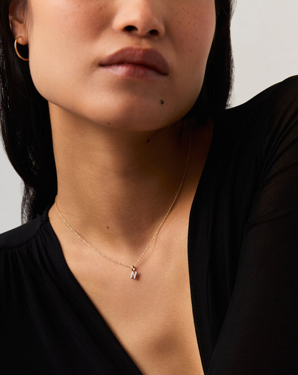 Missoma 14ct Solid Gold Diamond Initial Mini Pendant Necklace - N