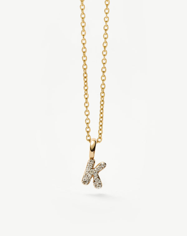 Missoma 14ct Solid Gold Diamond Initial Mini Pendant Necklace - K