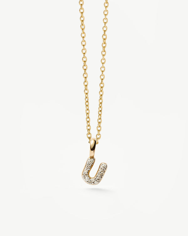 Missoma 14ct Solid Gold Diamond Initial Mini Pendant Necklace - U