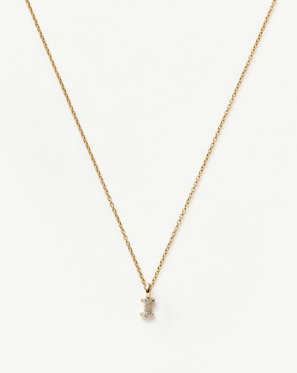 missoma 14ct Solid Gold Diamond Initial Mini Pendant Necklace - I