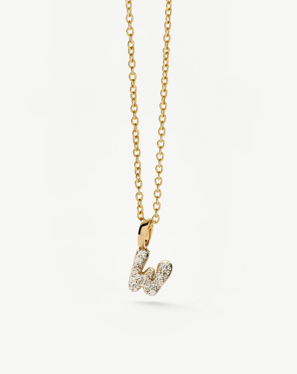 Missoma 14ct Solid Gold Diamond Initial Mini Pendant Necklace - W