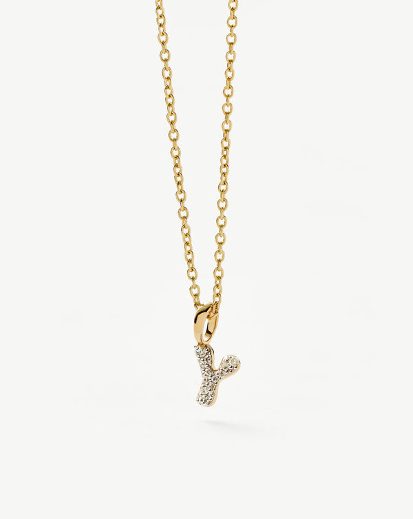 Missoma 14ct Solid Gold Diamond Initial Mini Pendant Necklace - Y