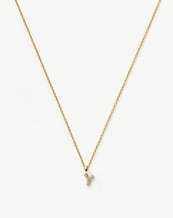 missoma 14ct Solid Gold Diamond Initial Mini Pendant Necklace - Y