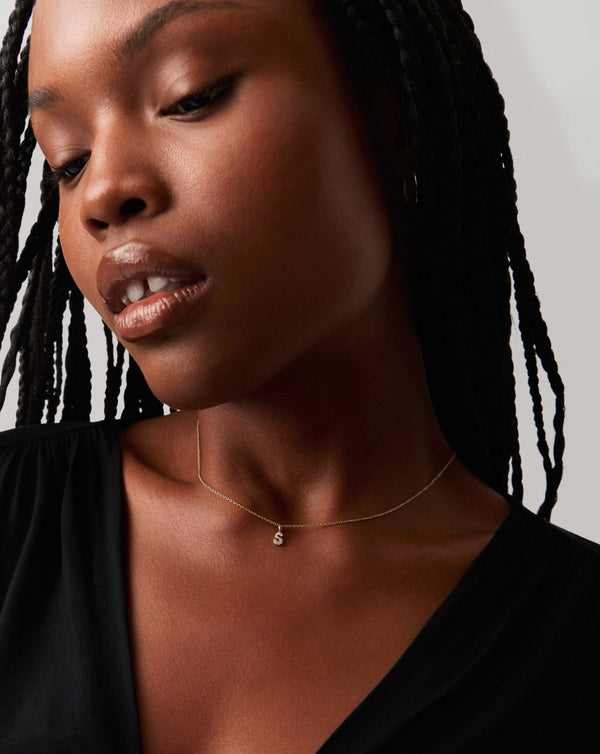 Missoma 14ct Solid Gold Diamond Initial Mini Pendant Necklace - S