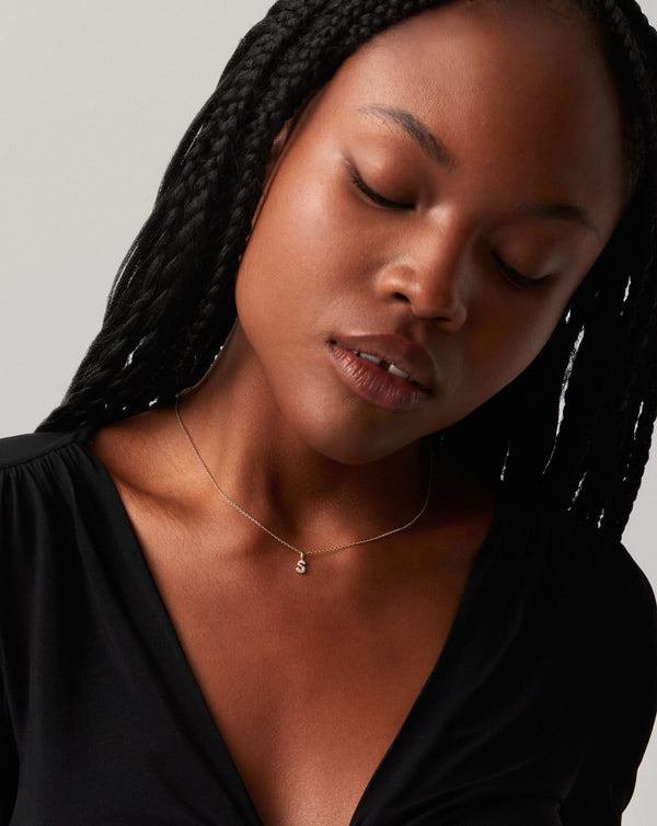 Missoma 14ct Solid Gold Diamond Initial Mini Pendant Necklace - S