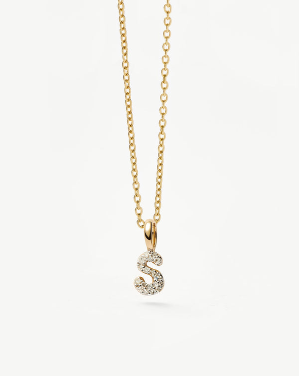 Missoma 14ct Solid Gold Diamond Initial Mini Pendant Necklace - S