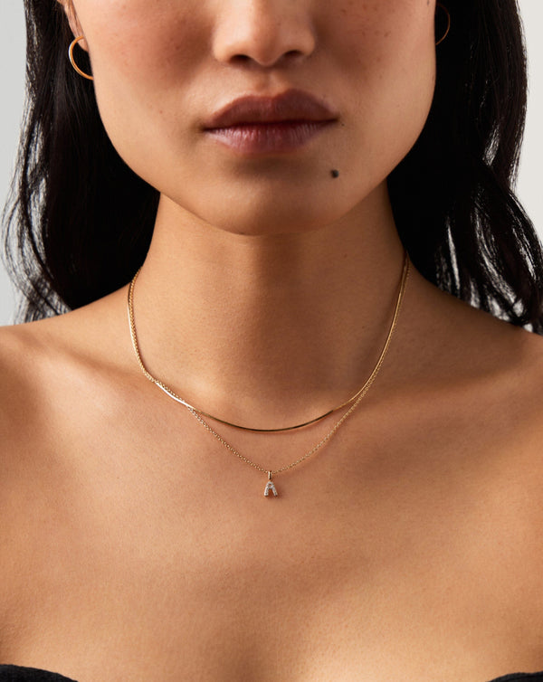 Missoma 14ct Solid Gold Diamond Initial Mini Pendant Necklace - A