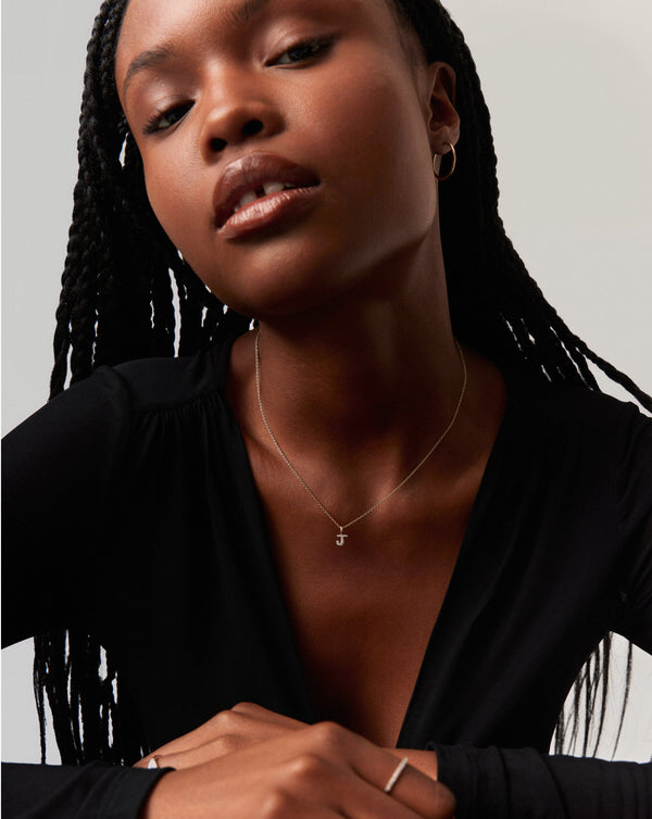 Missoma 14ct Solid Gold Diamond Initial Mini Pendant Necklace - J