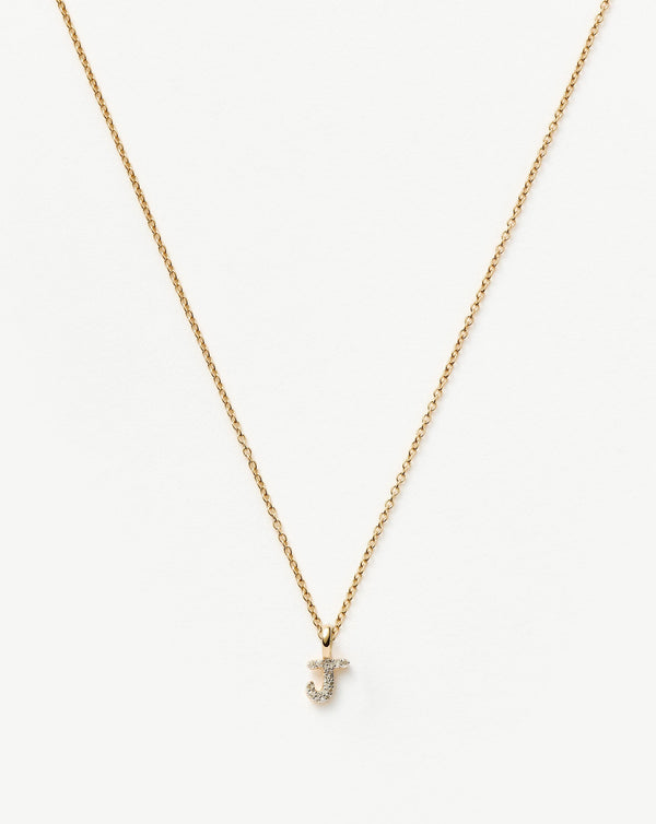 missoma 14ct Solid Gold Diamond Initial Mini Pendant Necklace - J