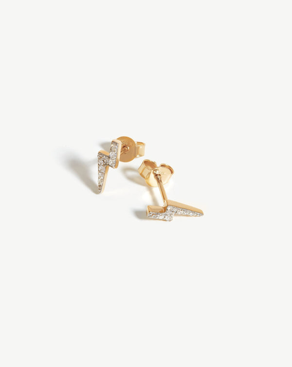 missoma 14ct Solid Gold Diamond Lightning Stud Earrings