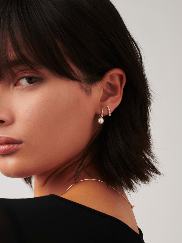 Missoma 14ct Solid Gold Diamond & Pearl Charm Hoop Earrings