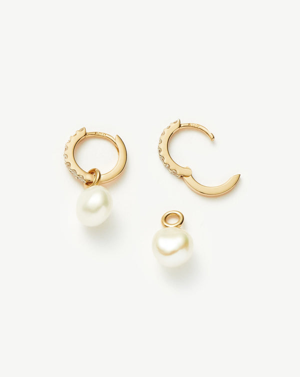 Missoma 14ct Solid Gold Diamond & Pearl Charm Hoop Earrings