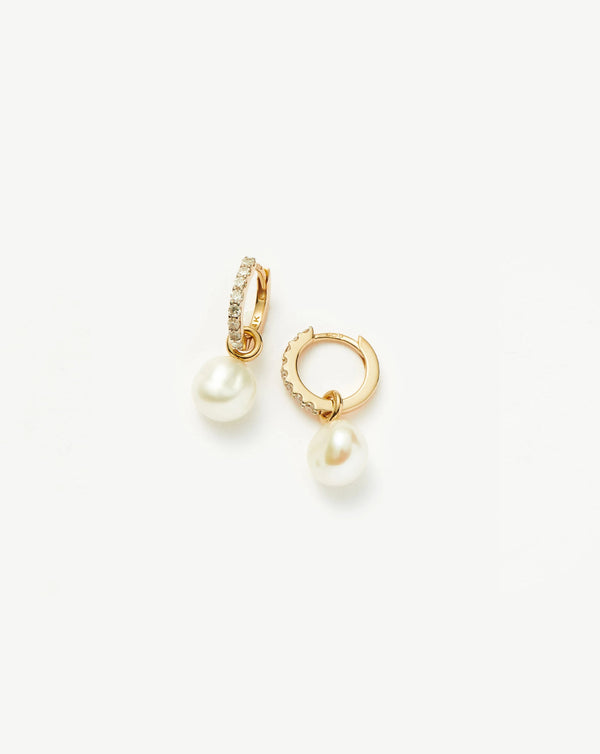 missoma 14ct Solid Gold Diamond & Pearl Charm Hoop Earrings