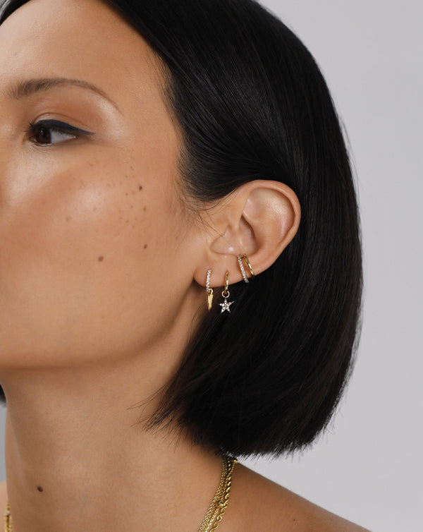 Missoma 14ct Solid Gold Diamond Single Star Charm Hoop Earring