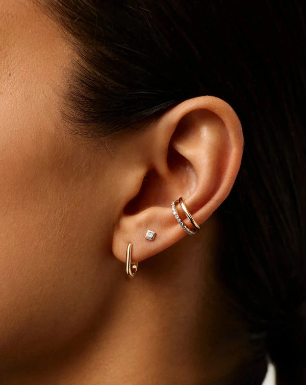 Missoma 14ct Solid Gold Square Solitaire Diamond Flat Back Stud Earring