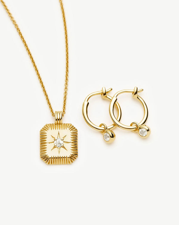 Missoma April Birthstone Necklace & Charm Earrings Set | 18ct Gold Vermeil/Crystal Necklaces