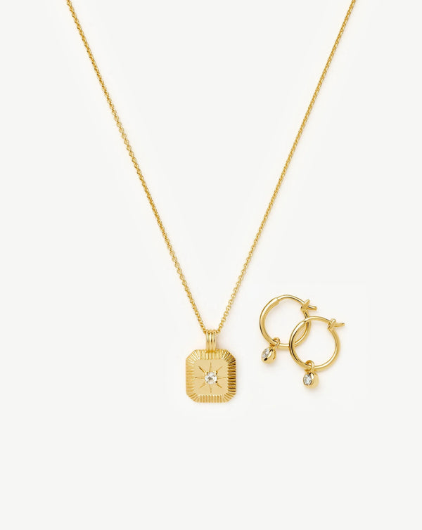 missoma April Birthstone Necklace & Charm Earrings Set | 18ct Gold Vermeil/Crystal Necklaces