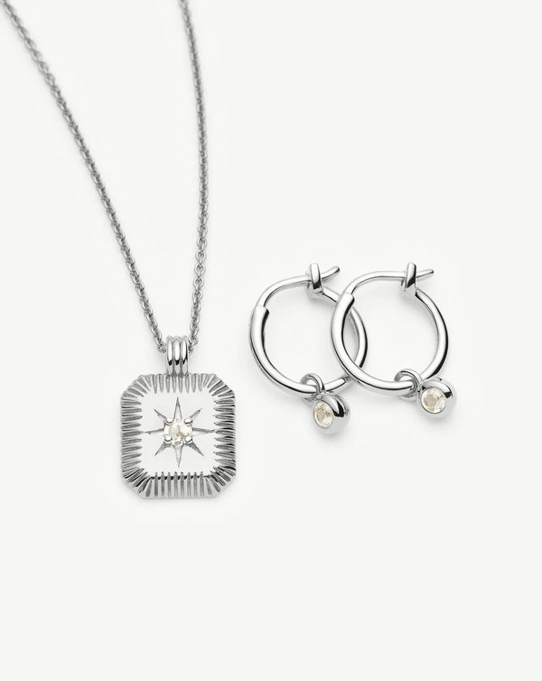 Missoma April Birthstone Necklace & Charm Earrings Set | Sterling Silver/Crystal Necklaces