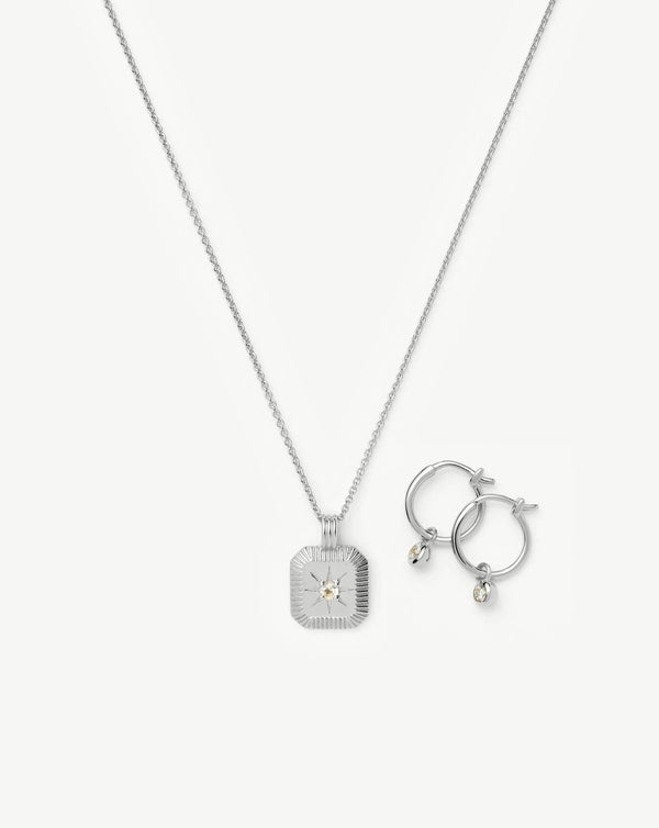 missoma April Birthstone Necklace & Charm Earrings Set | Sterling Silver/Crystal Necklaces