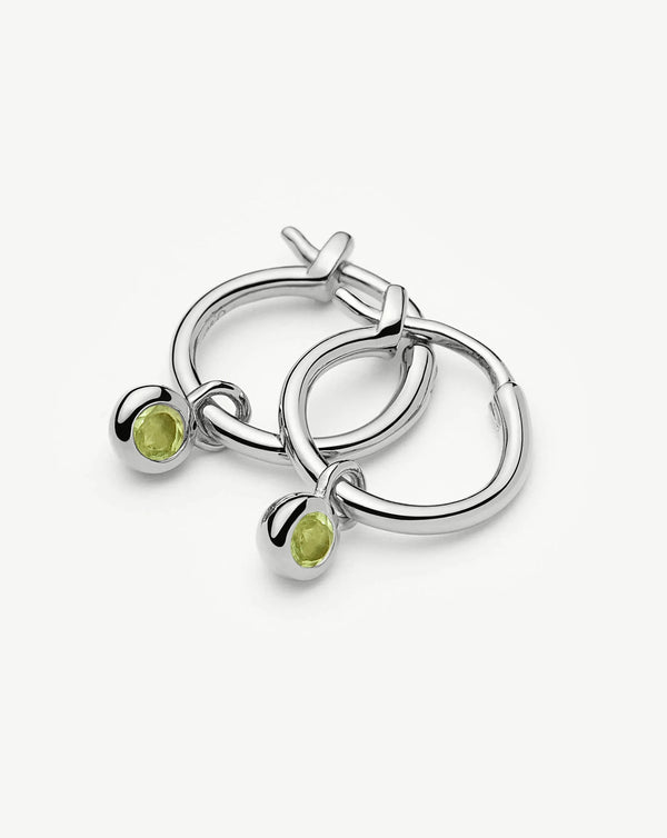 missoma August Birthstone Mini Charm Hoop Earrings | Sterling Silver/Peridot Earrings