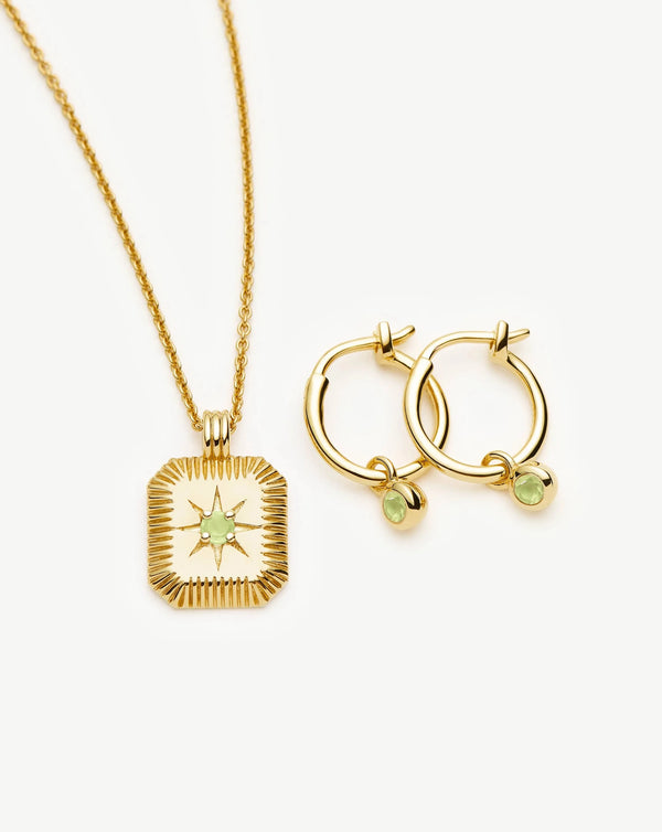 Missoma August Birthstone Necklace & Charm Earrings Set | 18ct Gold Vermeil/Peridot Necklaces