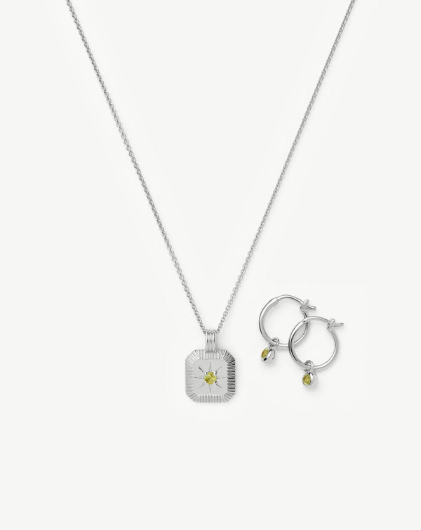 missoma August Birthstone Necklace & Charm Earrings Set | Sterling Silver/Peridot Necklaces