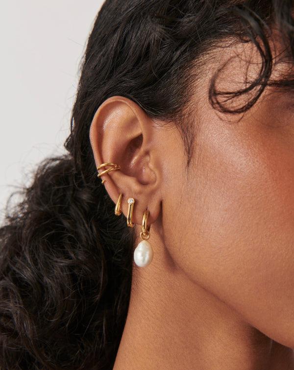Missoma Baroque Pearl Drop Tunnel Mini Hoop Earrings | 18ct Gold Vermeil/Pearl
