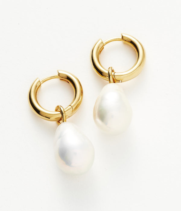 Missoma Baroque Pearl Drop Tunnel Mini Hoop Earrings | 18ct Gold Vermeil/Pearl
