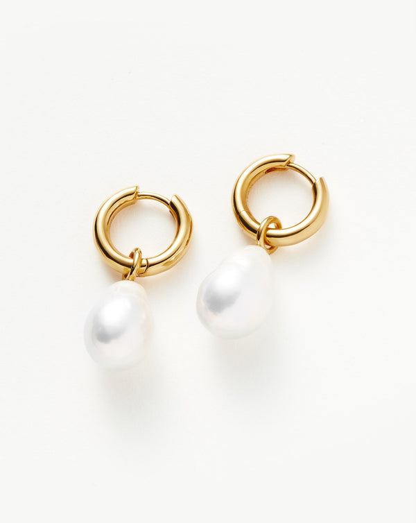 missoma Baroque Pearl Drop Tunnel Mini Hoop Earrings | 18ct Gold Vermeil/Pearl