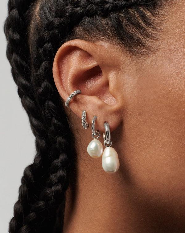 Missoma Baroque Pearl Drop Tunnel Mini Hoop Earrings | Silver