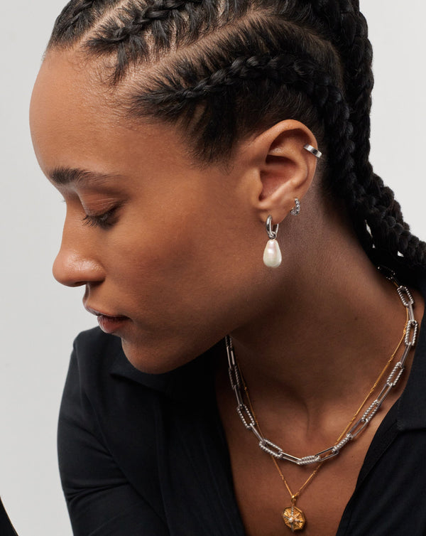 Missoma Baroque Pearl Drop Tunnel Mini Hoop Earrings | Silver