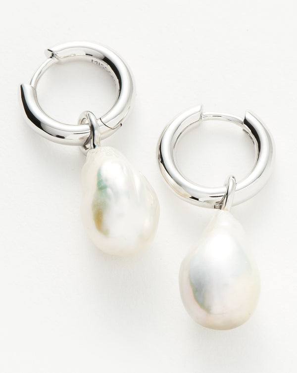 Missoma Baroque Pearl Drop Tunnel Mini Hoop Earrings | Silver