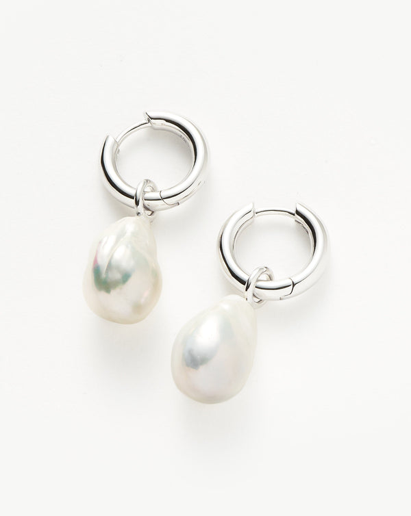 missoma Baroque Pearl Drop Tunnel Mini Hoop Earrings | Silver