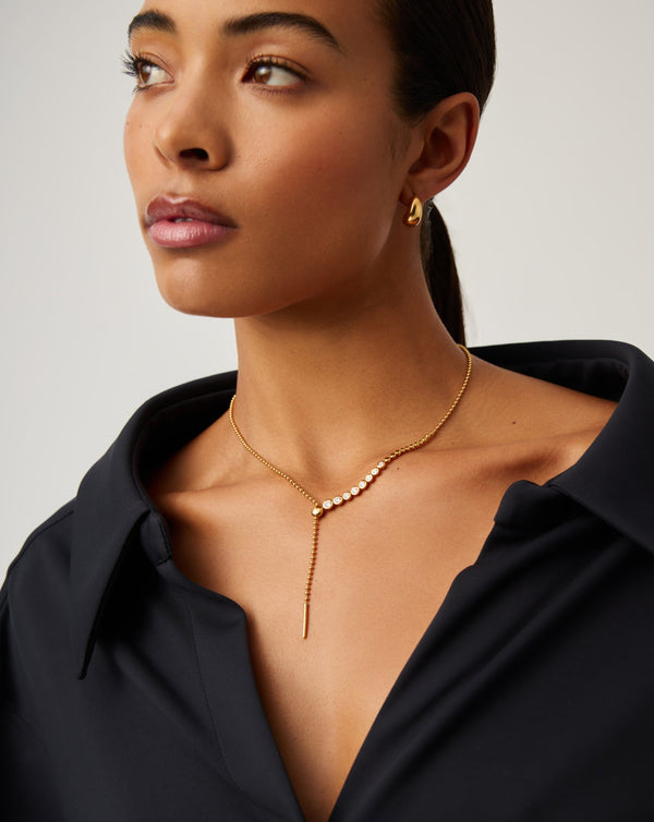 Missoma Beaded Stone Slider Lariat Necklace | 18ct Gold Vermeil/Cubic Zirconia
