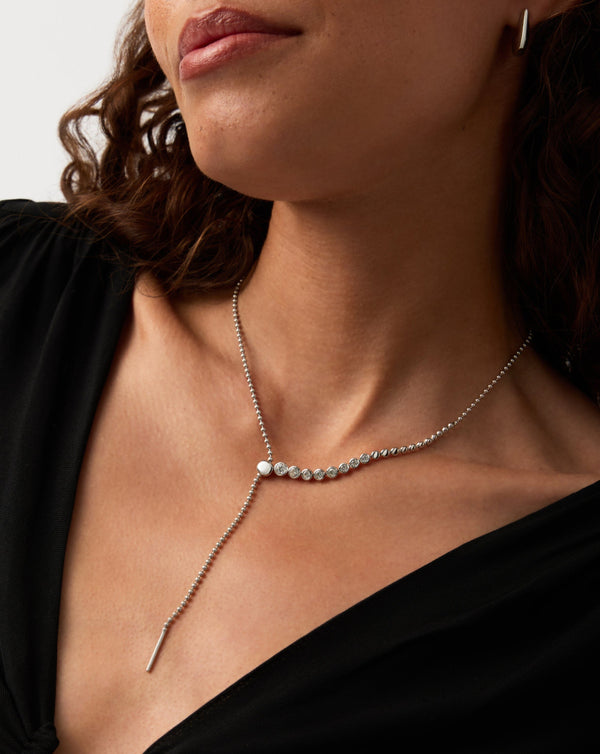 Missoma Beaded Stone Slider Lariat Necklace | Sterling Silver Cubic Zirconia
