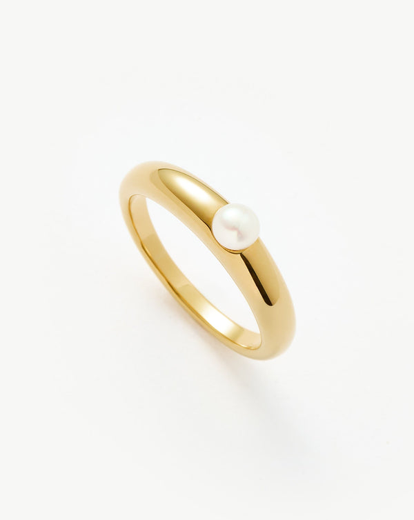 missoma Button Pearl Classic Stacking Ring | 18ct Gold Vermeil/Pearl
