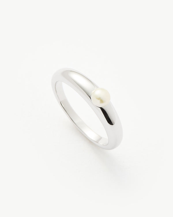 missoma Button Pearl Classic Stacking Ring | Sterling Silver/Pearl