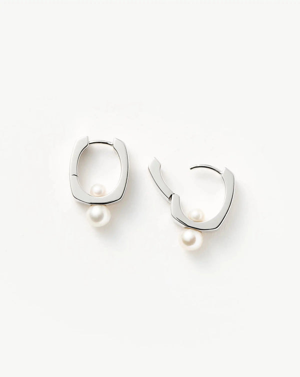 Missoma Button Pearl Square Hoop Earrings | Sterling Silver/Pearl