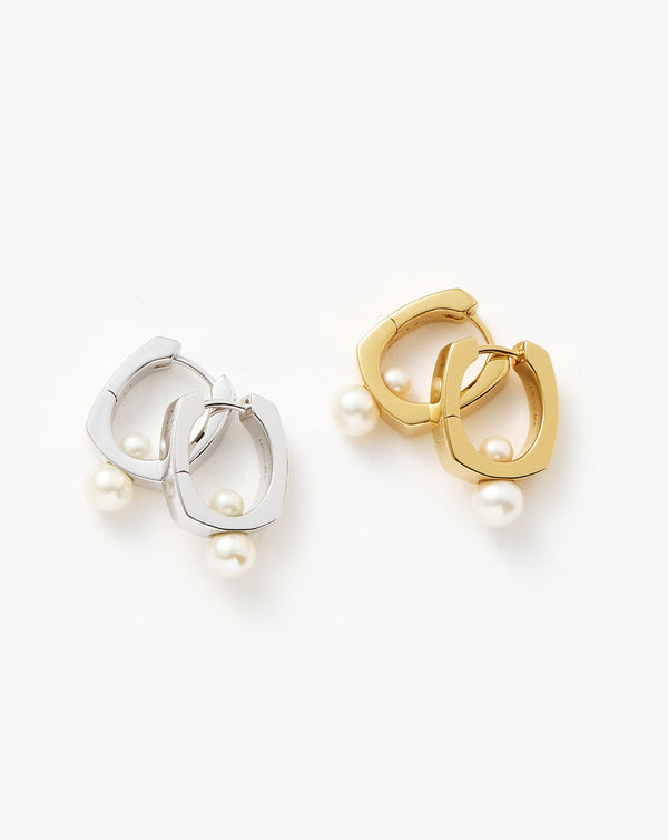 Missoma Button Pearl Square Small Hoop Earrings | 18ct Gold Plated/Pearl