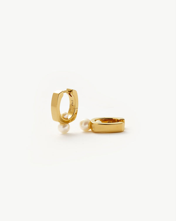 missoma Button Pearl Square Small Hoop Earrings | 18ct Gold Plated/Pearl