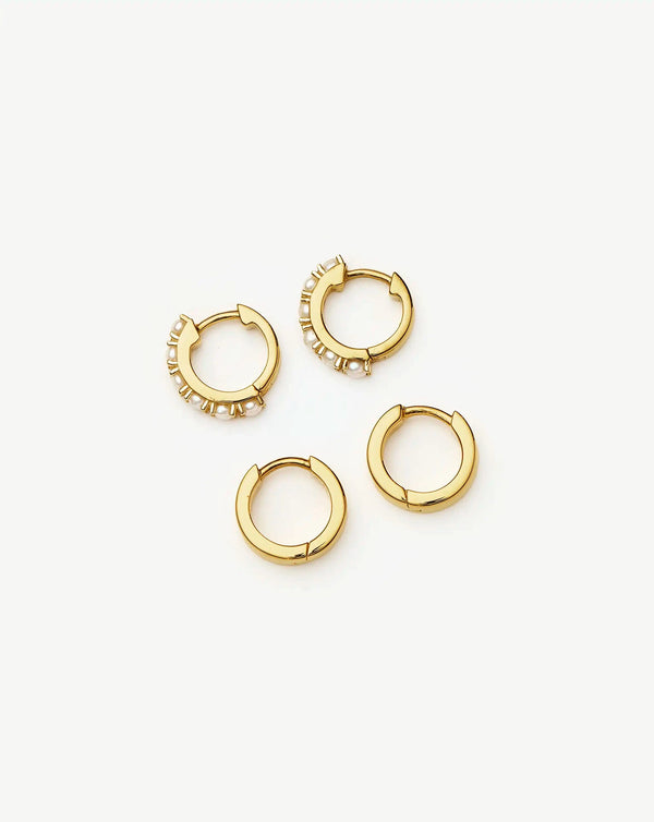 Missoma Chubby & Gemstone Huggies Set | 18ct Gold Plated Vermeil / Pearl