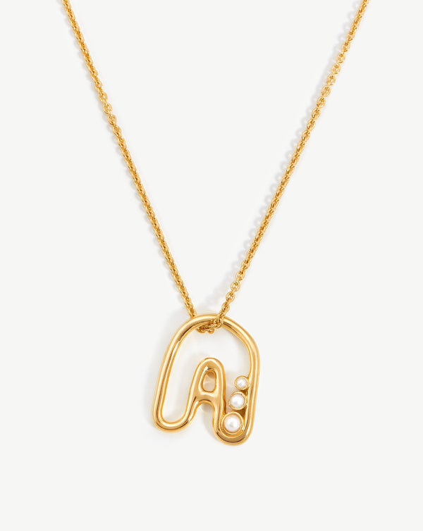 missoma Chubby Pearl Initial Pendant Necklace - A | 18ct Gold Vermeil