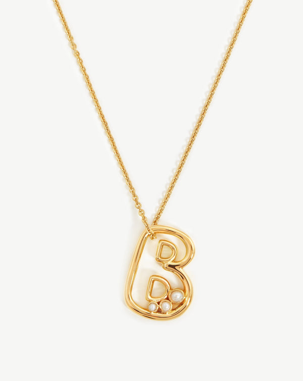 missoma Chubby Pearl Initial Pendant Necklace - B | 18ct Gold Vermeil