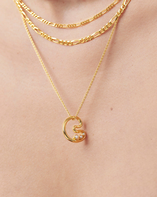 Missoma Chubby Pearl Initial Pendant Necklace - C | 18ct Gold Vermeil