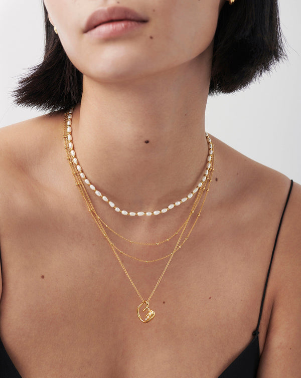 Missoma Chubby Pearl Initial Pendant Necklace - E | 18ct Gold Vermeil