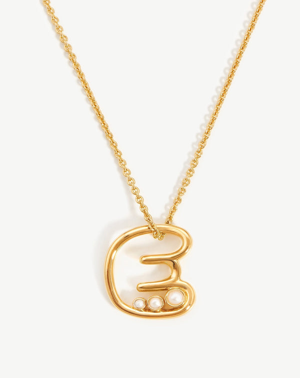 missoma Chubby Pearl Initial Pendant Necklace - E | 18ct Gold Vermeil