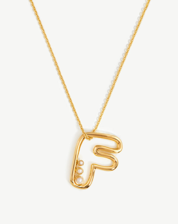 missoma Chubby Pearl Initial Pendant Necklace - F | 18ct Gold Vermeil